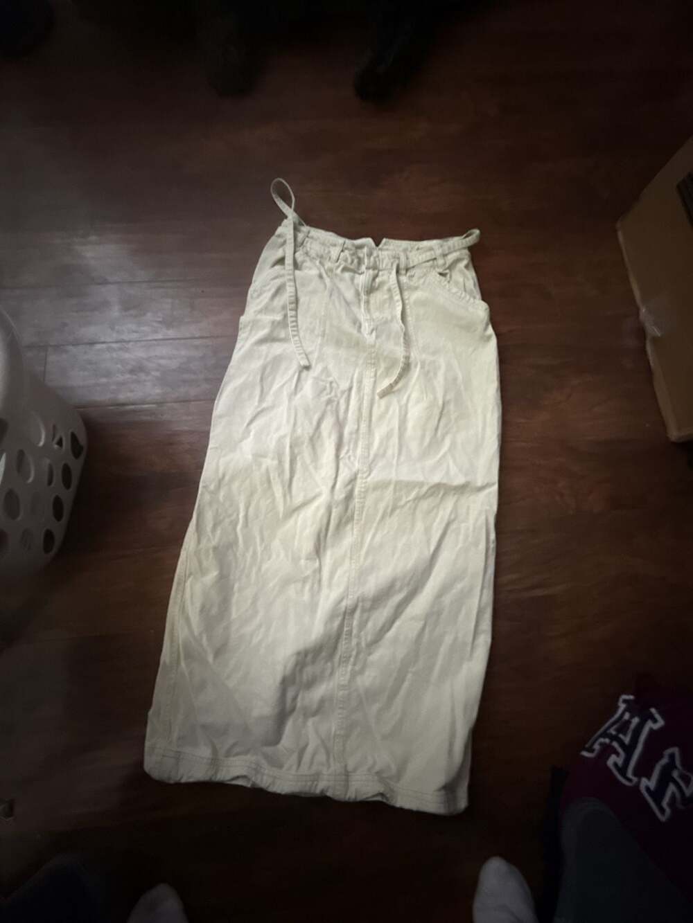 Free People Off-White Denim Maxi Skirt with Drawstring Waist
